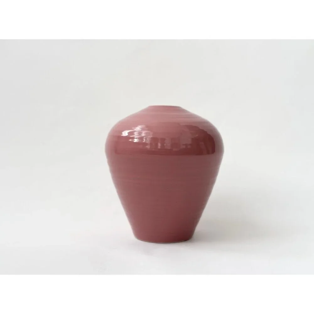 Dusty Rose Minimalist Bulbous Glazed Pottery Midcentury Modern 1980's Vase